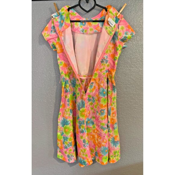 Vintage Brie Originals Bright Floral 1960's Mod Pin Up Party Dress Paper Tag EUC - Picture 6 of 9